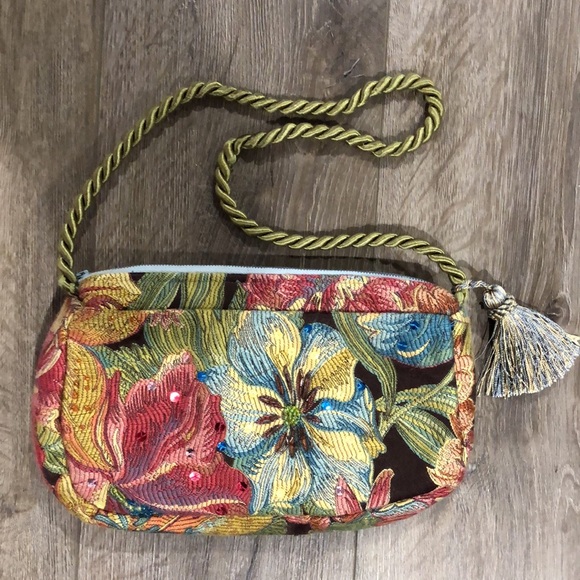 Vintage CREATED ENDEAVORS by BARBARA MILLER Fabric Beaded Shoulder Bag - Picture 7 of 11